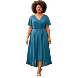 Special Occasion Midi Dress Womens Size 16 Teal Hi-Low Hem Ever Pretty NEW NWT